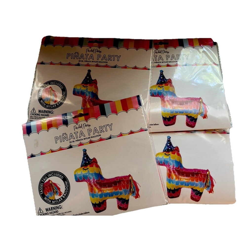 Lot 4 Packed Party Pinata Party 32" PINARA Mylar Balloon Tassel Tail Included